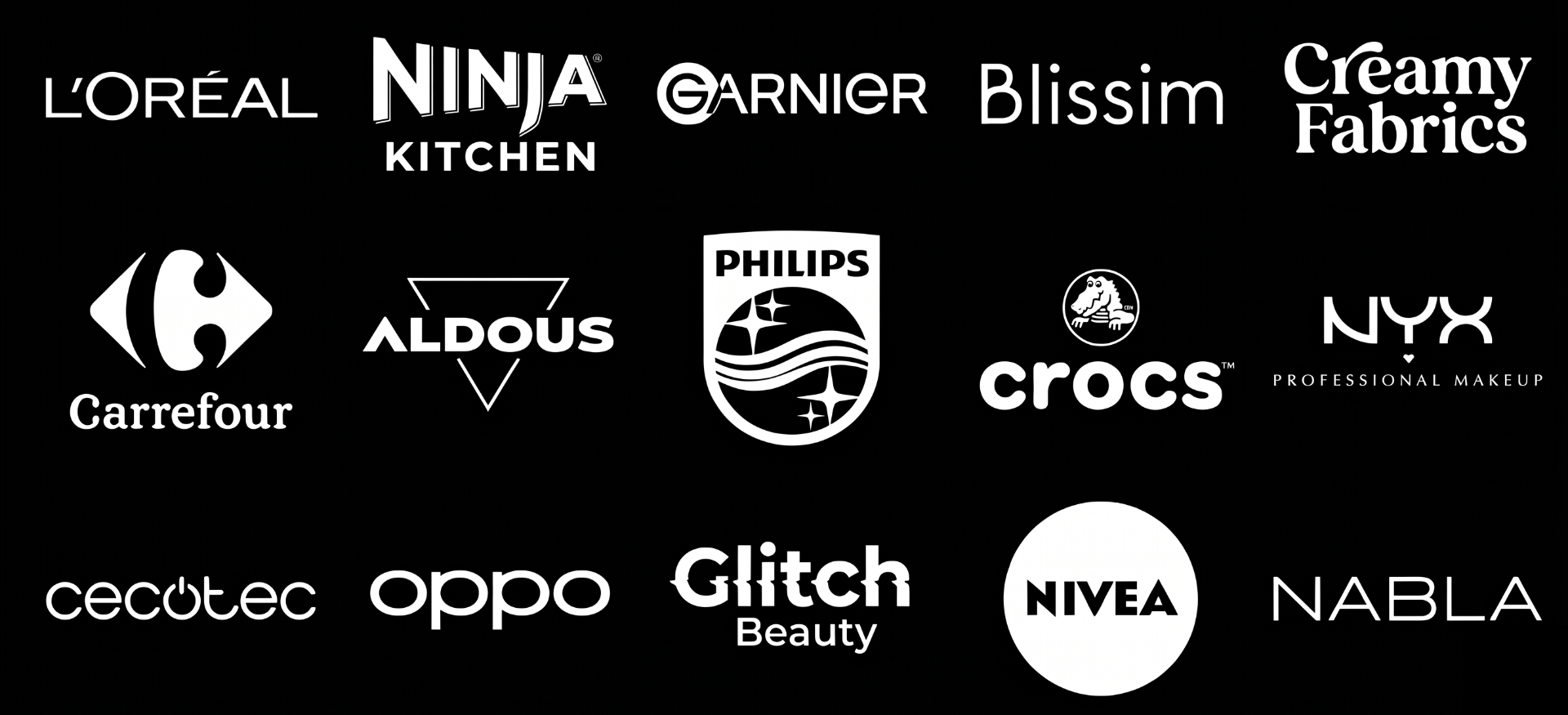 Brands using TikTok Shop: L'Oréal, Ninja Kitchen, Garnier, Blissim, Creamy Fabrics, Carrefour, Aldous, Philips, Crocs, NYX, Cecotec, Oppo, Glitch Beauty, Nivea, Nabla